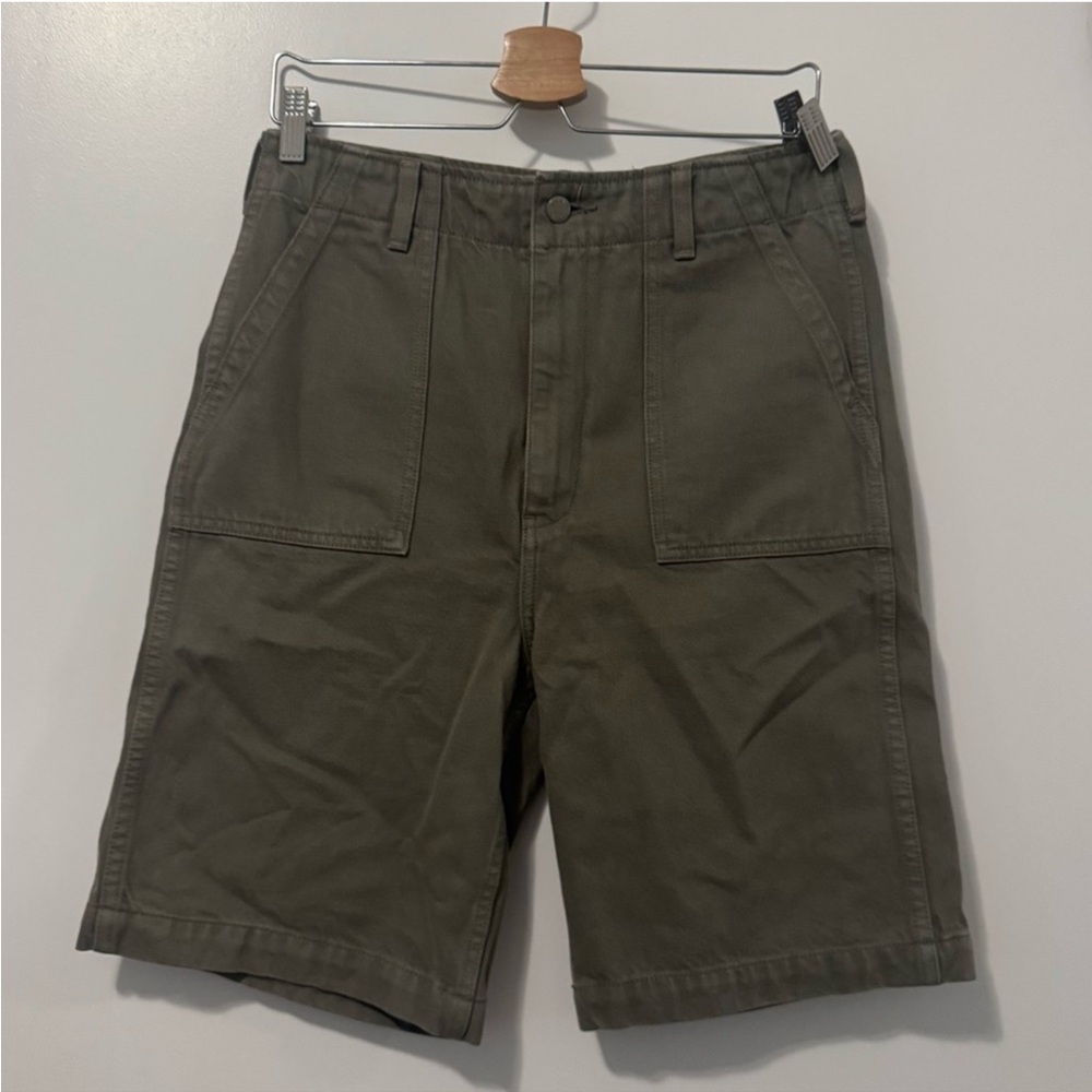Olive Green Denim Joni Loose Bermuda Shorts